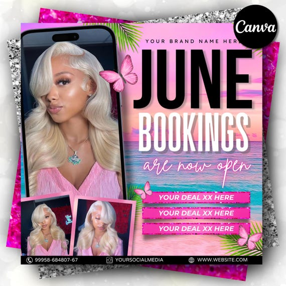 June Bookings Flyer, June Bookings Available, Summer Appointment Flyer, Spring Flyer, Hair, Nails, Makeup, Lashes , Spring Booking Flyer