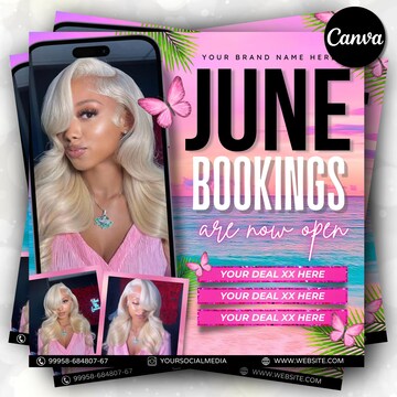 June Bookings Flyer, June Bookings Available, Summer Appointment Flyer, Spring Flyer, Hair, Nails, Makeup, Lashes , Spring Booking Flyer