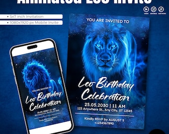 Leo Birthday Party Flyer: Editable Canva Template (Digital Download)