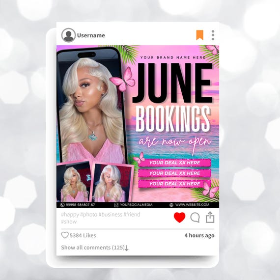June Bookings Flyer, June Bookings Available, Summer Appointment Flyer, Spring Flyer, Hair, Nails, Makeup, Lashes , Spring Booking Flyer