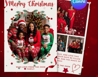 Minimalist Family Christmas Photo Card Template, DIY Canva (Digital)