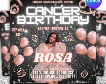 Cancer Season Party Flyer, Birthday Szn Flyer, Cancer Invitation Flyer, Cancer Birthday Event, Social Media Flyer, Premade Flyer Template