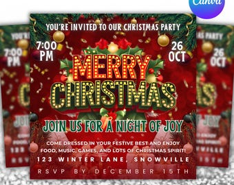 Christmas Club Flyer Template, Canva Editable Party Invite (Digital Download)