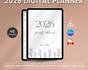 Simple Digital Planner | 2026 Planner | Minimalist Planner | Daily Planner, Weekly Planner, Monthly Planner, iPad Planner, GoodNotes Planner