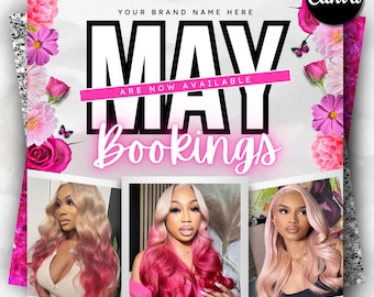 May Booking Flyer, Mothers Day Booking Flyer, May Books Open, May Appointment Flyer, May Book Now, May Hair, May Lashes Nail Braid Wig Flyer