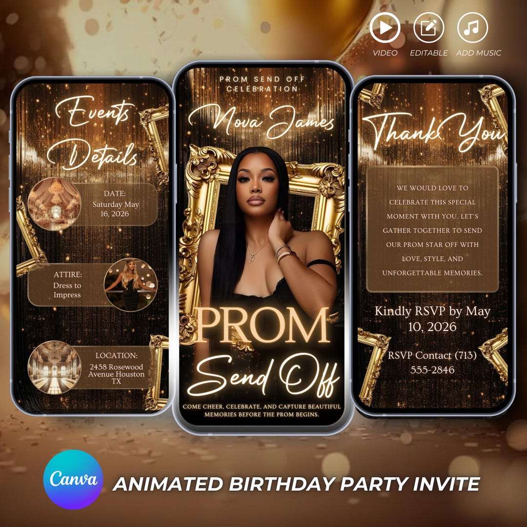 Prom Send off Animated Invitation Template, Canva Editable Digital ...