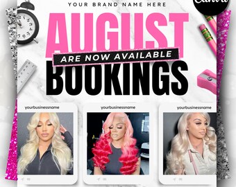 Back To School Booking Flyer Template, August Hair Stylist Bookings Promo,Editable Salon Instagram Post,Beauty Booking Flyer, Canva Download