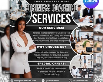 Plantilla de folleto para coach de negocios, promoción de servicios de coaching, publicación editable de marketing para consultores en Instagram, folleto de negocios para coaches de vida, descarga de Canva