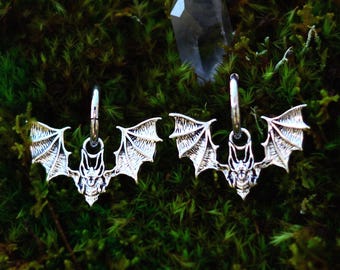Silver-Tone Bat Earrings, Gothic Vampire Jewelry