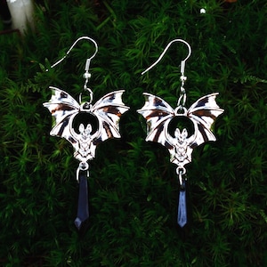 Gothic Bat Dangle Earrings, Witchy Vampire Jewelry