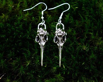 Oorbellen raafschedel, zilverkleur, gotische heksensieraden