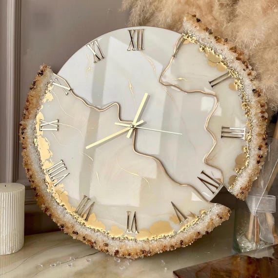 Geode Resin Wall Clock | Large Agate Style, Handmade Epoxy Art