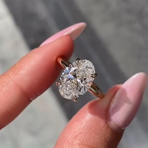 Oval Moissanite Engagement Ring: 14K Solid Gold Solitaire, Minimalist Jewelry