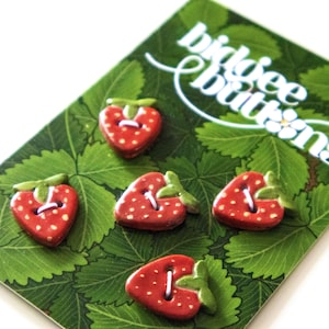 Handmade Strawberry Stoneware Buttons: Glazed Ceramic, Set of 5