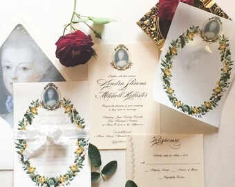Vintage French Wedding Invitation Marie Antoinette Vellum Set Elegant Wedding Stationery Customized Printed Floral Wedding Invitation Set