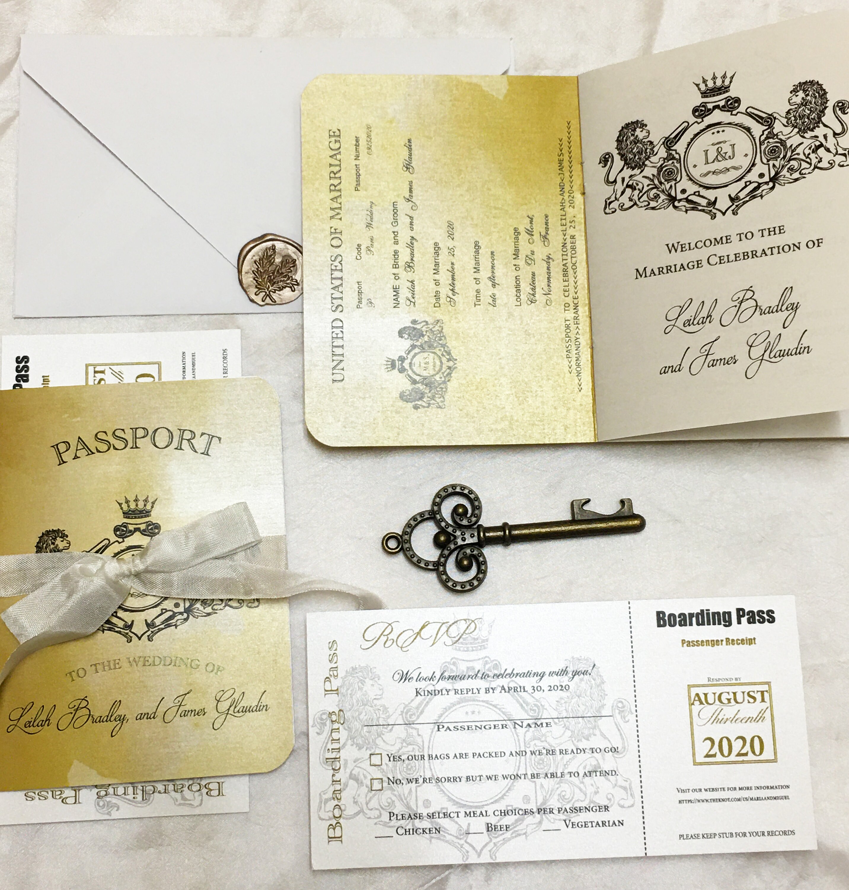 Monogram Passport Gold Passport Custom Crest Wedding Invitation