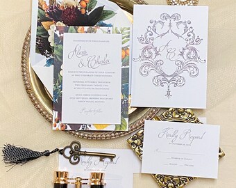 Double Thick Floral Wedding Invitation Suite – Modern Stylish Design