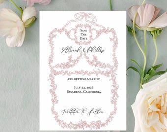 Réservez la date Coquette faire-part de mariage romantique de l'ancien monde Mariage français vintage élégante carte de mariage personnalisée «retenez la date» imprimée