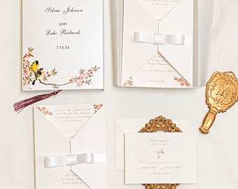 Cherry Blossom Boxed Wedding Invitation, Elegant Couture Invite
