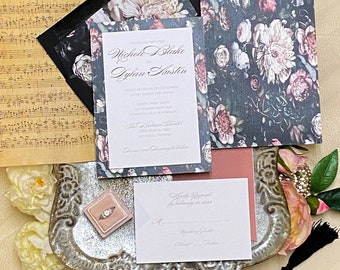 Moody Floral Wedding Invitation - Double Thick Wedding Invitation - Modern Invitation - Nichole Wedding Invitation