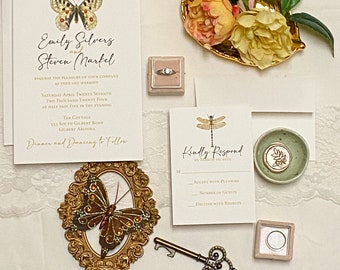 Butterfly Wedding Invitation Suite – Insect Theme, Double Thick