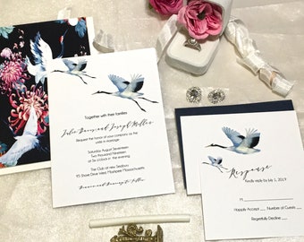 Crane Bird Wedding Invitation Suite - Bird Wedding Invitation - Modern Wedding Invitation - Contemporary Invitation - Julie Wedding Invite