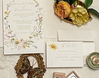Wildflower Wreath Wedding Invitation Suite – Floral Double Thick A9