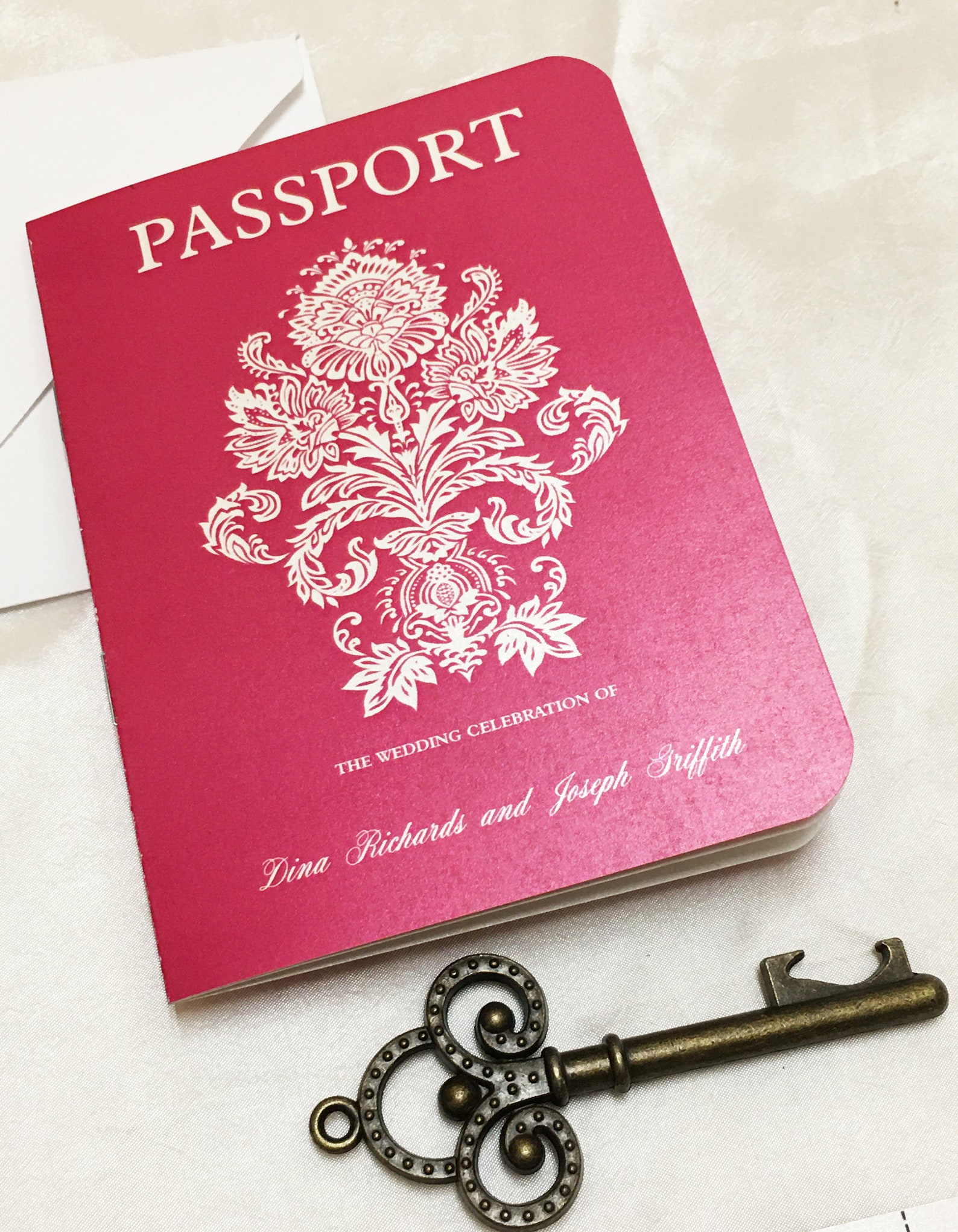 Damask Passport Pink Passport Vintage Wedding Invitation Etsy