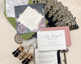 Vintage Roses Wedding Invitation Suite – Square Floral Design