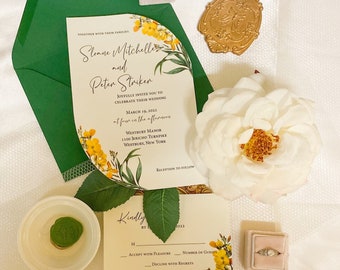 Sloane - Wallflower Wedding Invitation - Double Half Arch Wedding Invite - Yellow Invitation - Wedding Invitation Suite