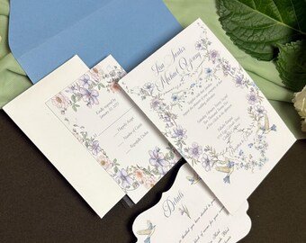 Faire-part de mariage floral personnalisé Couronne de lavande Suite mariage Faire-parts imprimés Faire-part de mariage nuptiale Faire-part personnalisable