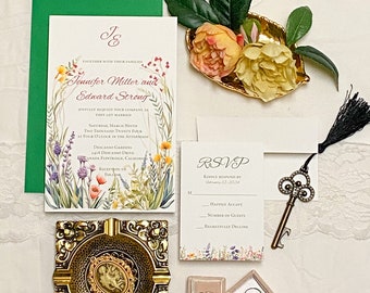 Summer Garden Wedding Invitation - Floral Invitation - Wedding Invitation Suite - Double Thick Invitation A9 -5.5x8.5 Invitation Suite