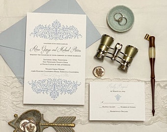 Vintage Wedding Invitation Suite - Light Blue, Romantic