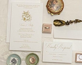 Golden Rose Wedding Invitation Suite – Double Thick, A9 (5.5x8.5)