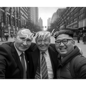 Lustige Weltführer Selfie Art Print – Kim Jong Un, Putin & Trump Parodie Wanddekoration – Schrilles politisches Humor Geschenk für Sie und Ihn