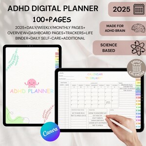 Digitale ADHD-planner voor het bijhouden van financiën en budget per salaris, schoonmaakchecklist, studiegewoonten, braindumpnotities en emotiestracker