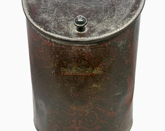 Antique 11” Tin Chinoiserie Painted Tole Spice Tea Rice Box