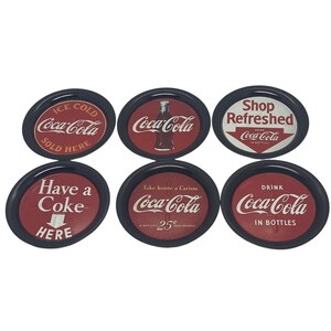 Posavasos coleccionables de Coca-Cola de 1993 - Juego de 6 piezas de metal con varios diseños.