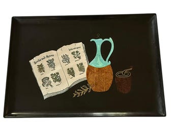 Vintage Couroc of Monterey kruiden en specerijen uit het midden van de eeuw modern met de hand ingelegd dienblad