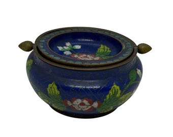 Bruciatore di incenso in stile cinese cloisonné, con posacenere, motivo floreale