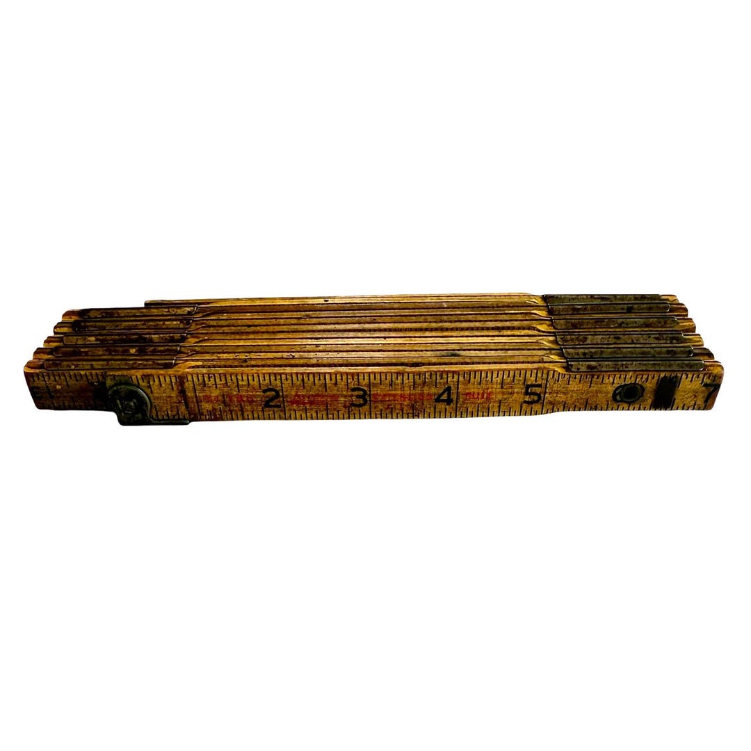 End Up Ruler Vintage Accordion 72” Folding Ruler Lufkin Red End Extension Rule Brass ...