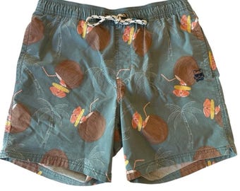Herren Tropical Coconut Print Board Shorts Badehose Teal Party Hosen Taschen