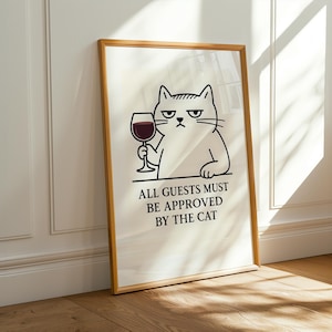 Funny Cat Art Print: All Guests Must Be Approved (Digital Download)