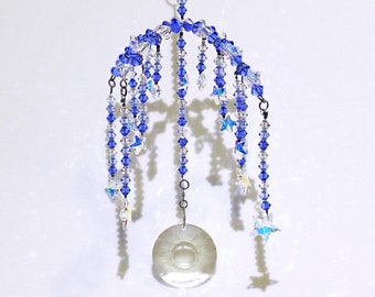 Crystal Pendulum Suncatcher, Rainbow Maker Prism Sun Catcher, For Stress Relief Gifts, Celestial Moon & Stars Mobile