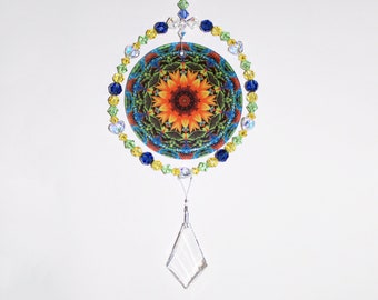 Sunflower Crystal Suncatcher, Rainbow Maker, Sun Catcher With Crystal Prism Pendulum, Stress Relief Gift
