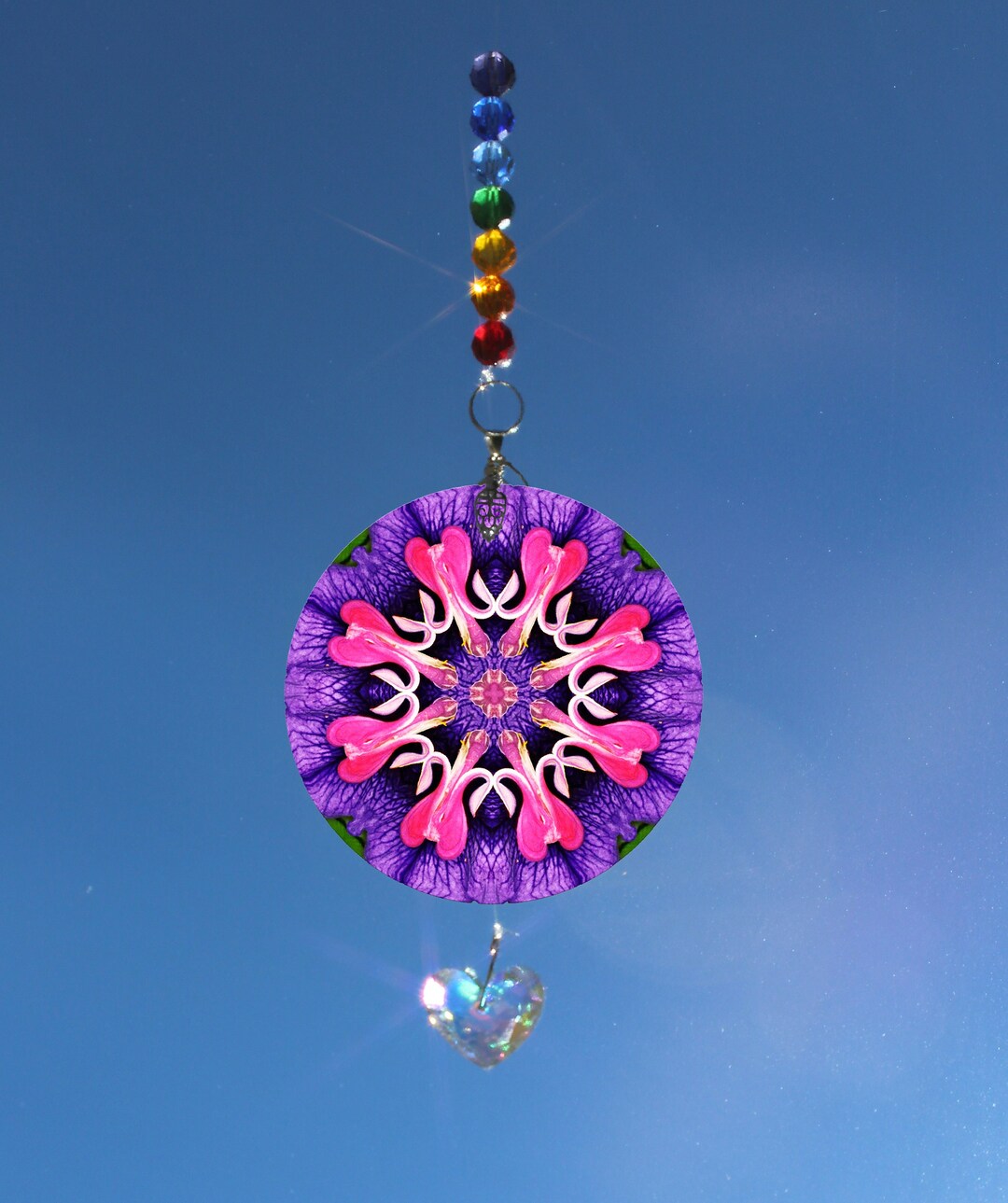Crystal Sun Catcher, Light Catcher, Crystal Wall Hanging, Heart Flower