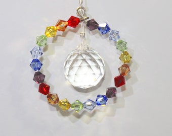 Rainbow Maker Crystal Pendulum Suncatcher And Swarovski Prism Car Charm, Epic Crystal Gift For Girlfriend or Wife