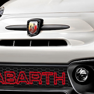 Abarth lettering for front grille – original style decoration compatible with Fiat Abarth 595, 500, Punto Evo. Adhesive letters