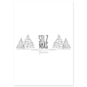 Stelzenberg Poster – Pfälzer Wald Wandbild mit Koordinaten  Bäumen – Heimat Deko Pfalz – Geschenk für Amerikaner und Pfalz-Fans