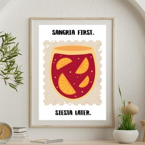 Sangria Cocktail Poster - Retro Spanish Wall Art Print, Alcohol Decor, Vintage Sangria Drink Illustration for Kitchen & Bar Room